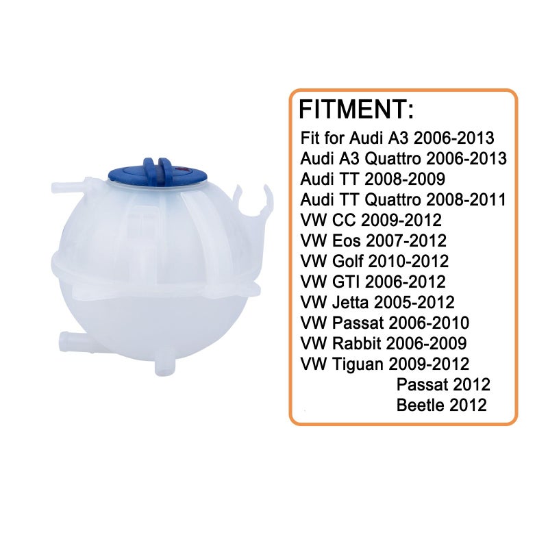 YOUYIEN Radiator Coolant Overflow Reservoir(With cover).Fit for Audi A3 VW Jetta Golf Passat Beetle.Expansion Recovery Tank. Replaces Part # 1K0121407A. - Image 3